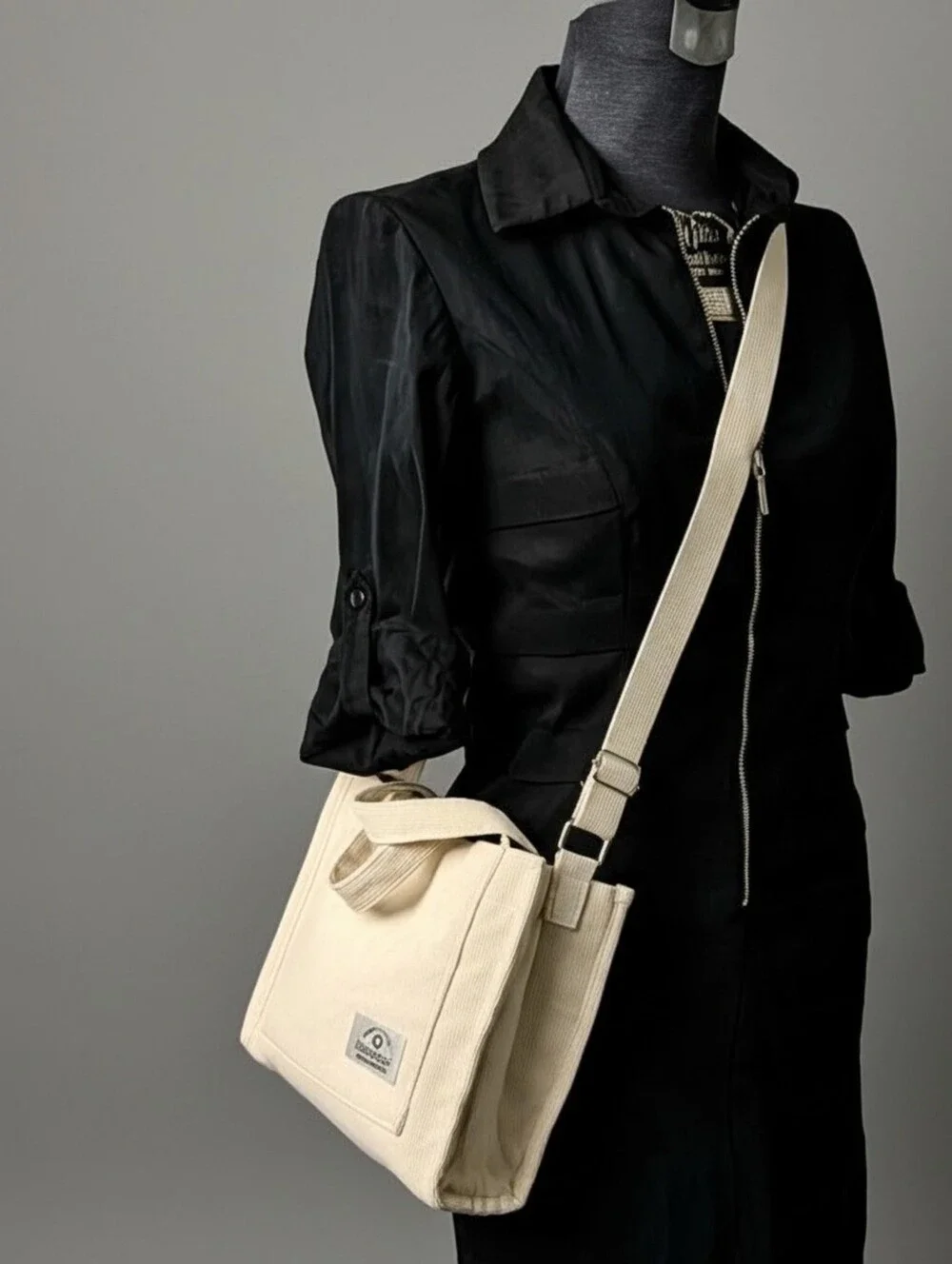 NWOT 2023 WantGor Small Beige Minimalist Corduroy Crossbody Tote Bag